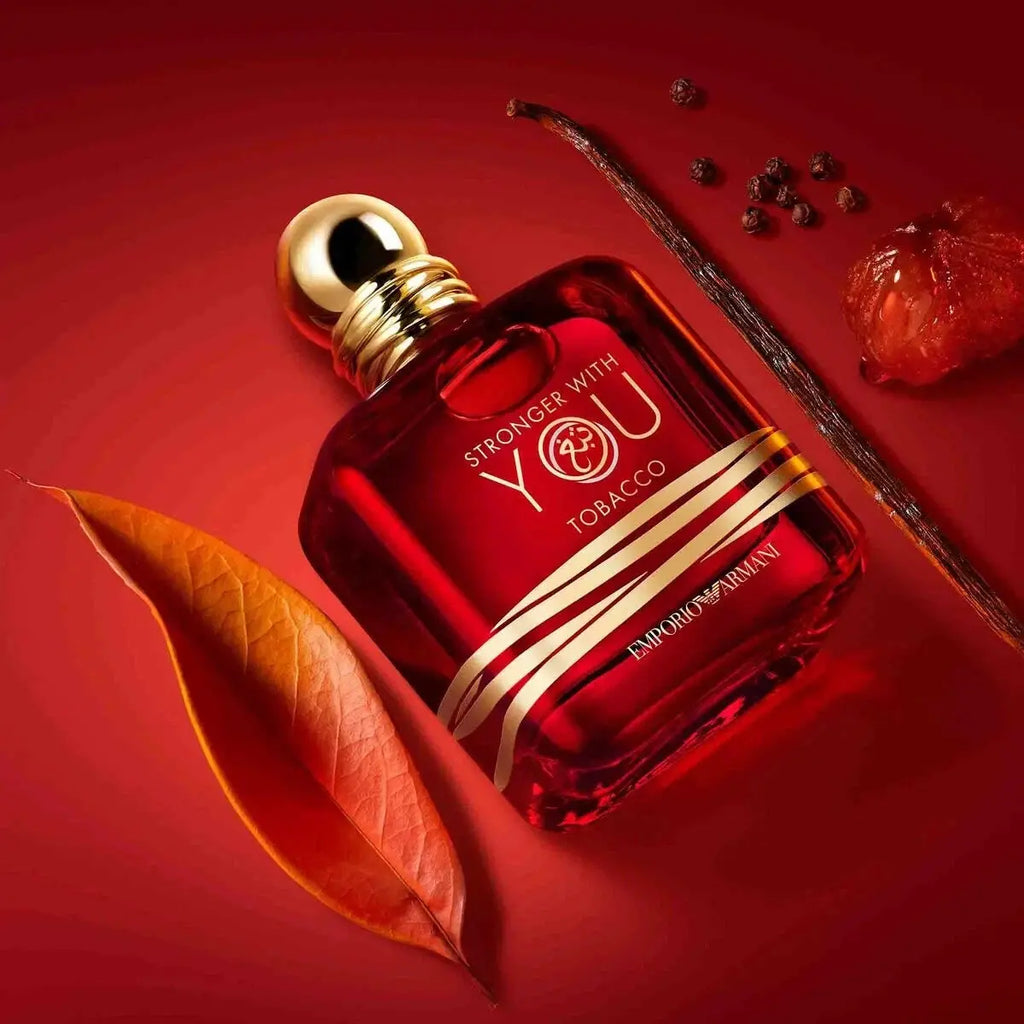 Emporio Armani Stronger With You Tobacco Eau de Parfum bottle close-up